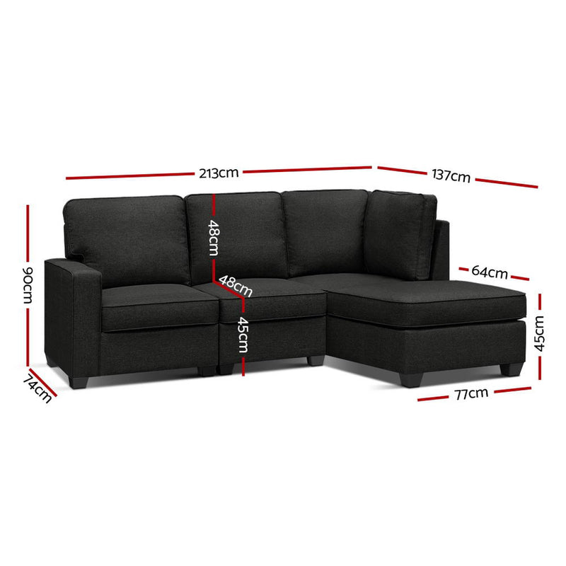 Dealsmate  Modular Sofa Chaise Set 4-seater Dark Grey
