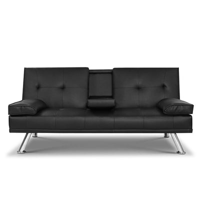 Dealsmate  Sofa Bed 168CM Black PU Leather