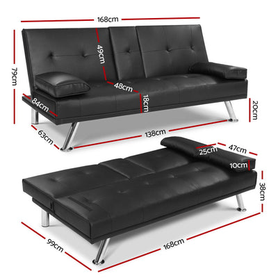 Dealsmate  Sofa Bed 168CM Black PU Leather