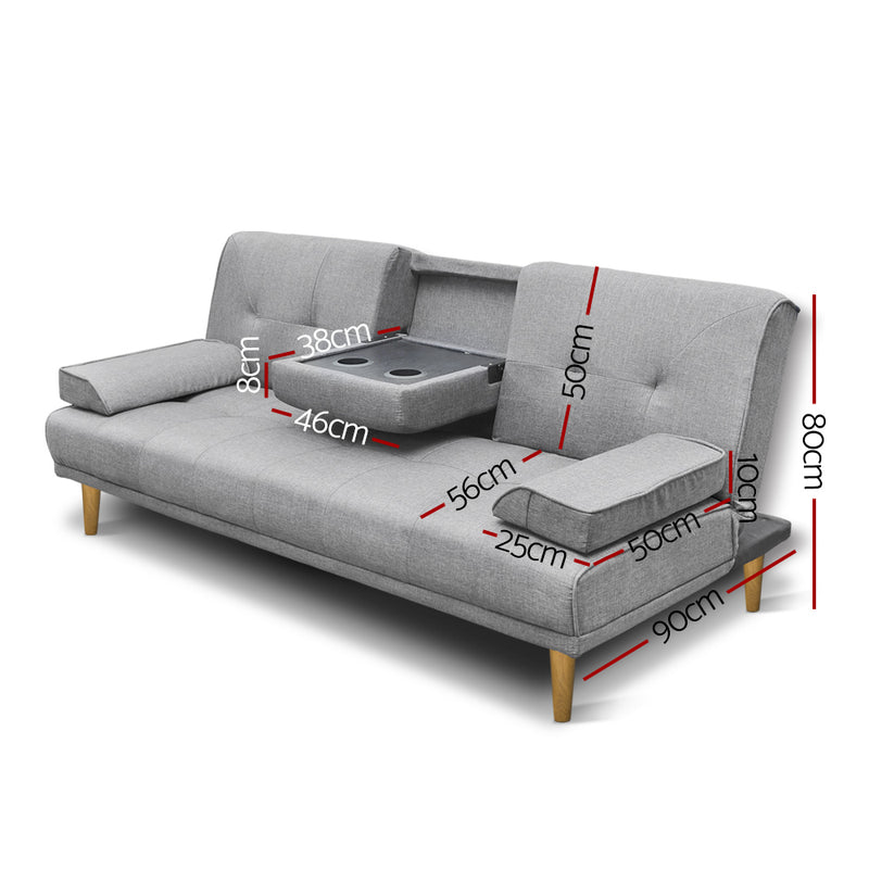Dealsmate  3 Seater Fabric Sofa Bed - Grey