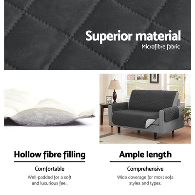 Dealsmate  Sofa Cover Quilted Couch Covers Lounge Protector Slipcovers 3 Seater Dark Grey
