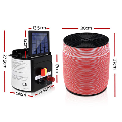 Dealsmate  Electric Fence Energiser 5km Solar Powered 0.15j Set+ 1200m Tape