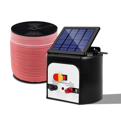 Dealsmate  Electric Fence Energiser 8km Solar Powered Energizer Charger + 1200m Tape
