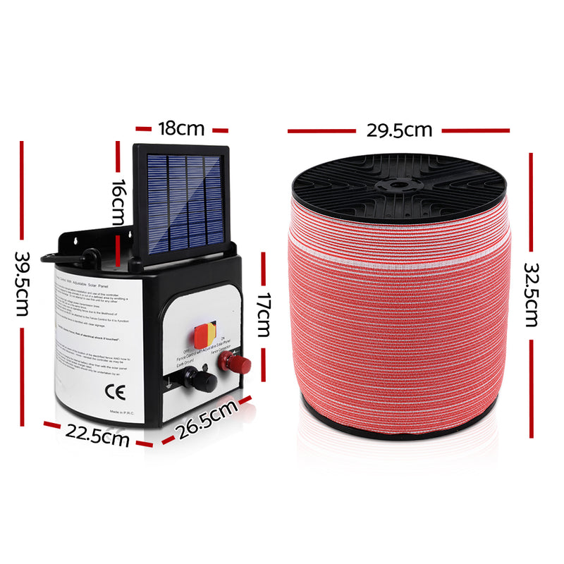 Dealsmate  Electric Fence Energiser 8km Set Solar Powered Energizer + 2000m Tape