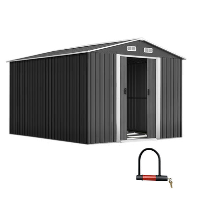 Dealsmate  Garden Shed 2.6x3.9M w/Metal Base Sheds Outdoor Storage Workshop Tool Shelter Sliding Door