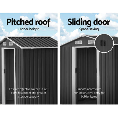 Dealsmate  Garden Shed 2.6x3.9M w/Metal Base Sheds Outdoor Storage Workshop Tool Shelter Sliding Door