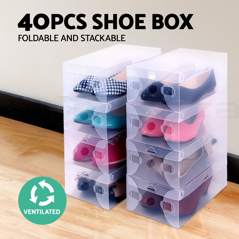 Dealsmate  Set of 40 Clear Shoe Box Transparent Foldable Shoe Storage Stackable Case