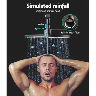 Dealsmate Cefito WELS 9'' Rain Shower Head Taps Round Handheld High Pressure Wall Black