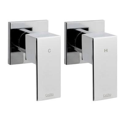 Dealsmate Cefito Shower Tap Bath Twin Taps Hot Cold Wall Basin Sink Vanity Brass Silver