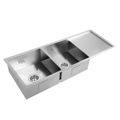 Dealsmate Cefito 111cm x 45cm Stainless Steel Kitchen Sink Under/Top/Flush Mount Silver