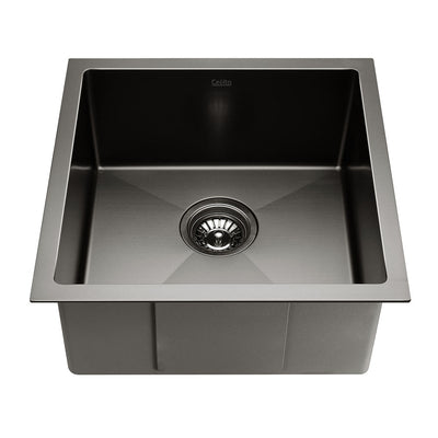 Dealsmate Cefito 44cm x 44cm Stainless Steel Kitchen Sink Under/Top/Flush Mount Black