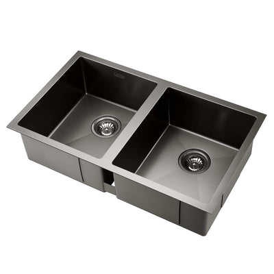 Dealsmate Cefito Kitchen Sink 77X45CM Stainless Steel Basin Double Bowl Laundry Black