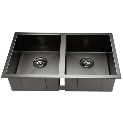 Dealsmate Cefito Kitchen Sink 77X45CM Stainless Steel Basin Double Bowl Laundry Black