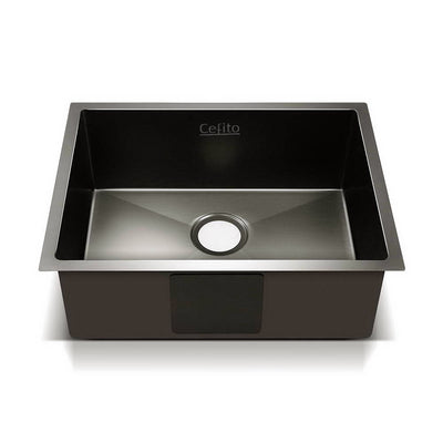 Dealsmate Cefito 60cm x 45cm Stainless Steel Kitchen Sink Under/Top/Flush Mount Black