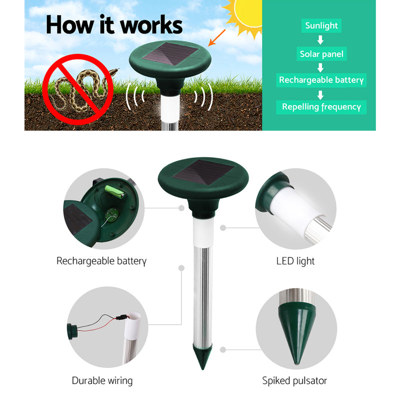 Dealsmate  Snake Repeller Set of 12 Solar LED Pulse Plus Ultrasonic Pest Rodent Repellent