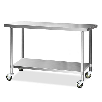 Dealsmate Cefito 304 Stainless Steel Kitchen Benches Work Bench Food Prep Table with Wheels 1524MM x 610MM