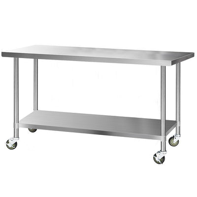 Dealsmate Cefito 1829 x 762mm Commercial Stainless Steel Kitchen Bench with 4pcs Castor Wheels