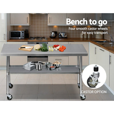 Dealsmate Cefito 1829x760mm Stainless Steel Kitchen Bench with Wheels 430