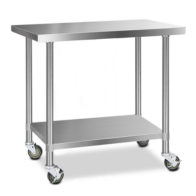 Dealsmate Cefito 1219x610mm Stainless Steel Kitchen Bench with Wheels 430