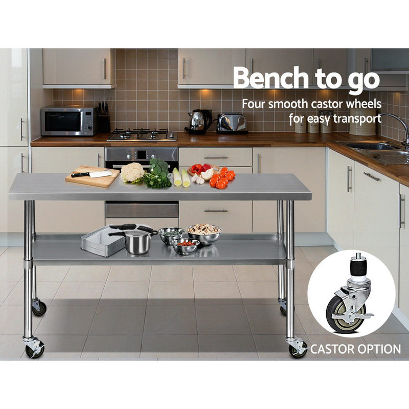 Dealsmate Cefito 1829x610mm Stainless Steel Kitchen Bench with Wheels 430