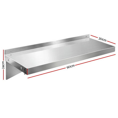 Dealsmate Cefito 900mm Stainless Steel Wall Shelf Kitchen Shelves Rack Mounted Display Shelving