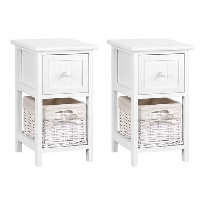 Dealsmate  Bedside Table 1 Drawer with Basket Rustic White X2