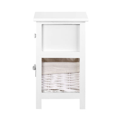 Dealsmate  Bedside Table 1 Drawer with Basket Rustic White X2