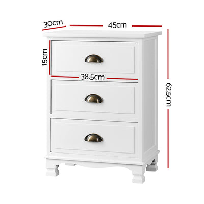 Dealsmate  Vintage Bedside Table Chest Storage Cabinet Nightstand White