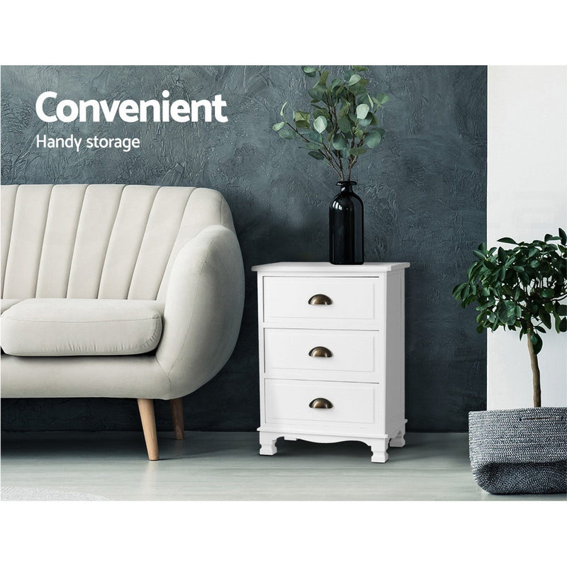 Dealsmate  Vintage Bedside Table Chest Storage Cabinet Nightstand White