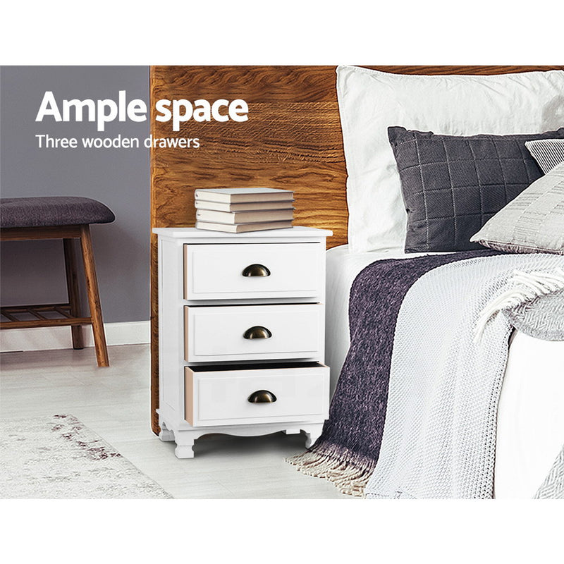 Dealsmate  Vintage Bedside Table Chest Storage Cabinet Nightstand White