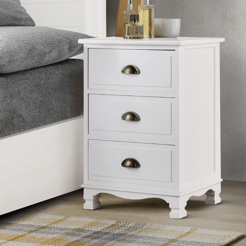 Dealsmate  Vintage Bedside Table Chest Storage Cabinet Nightstand White