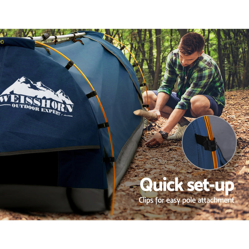 Dealsmate Weisshorn Double Swag Camping Swags Canvas Free Standing Dome Tent Dark Blue 4CM