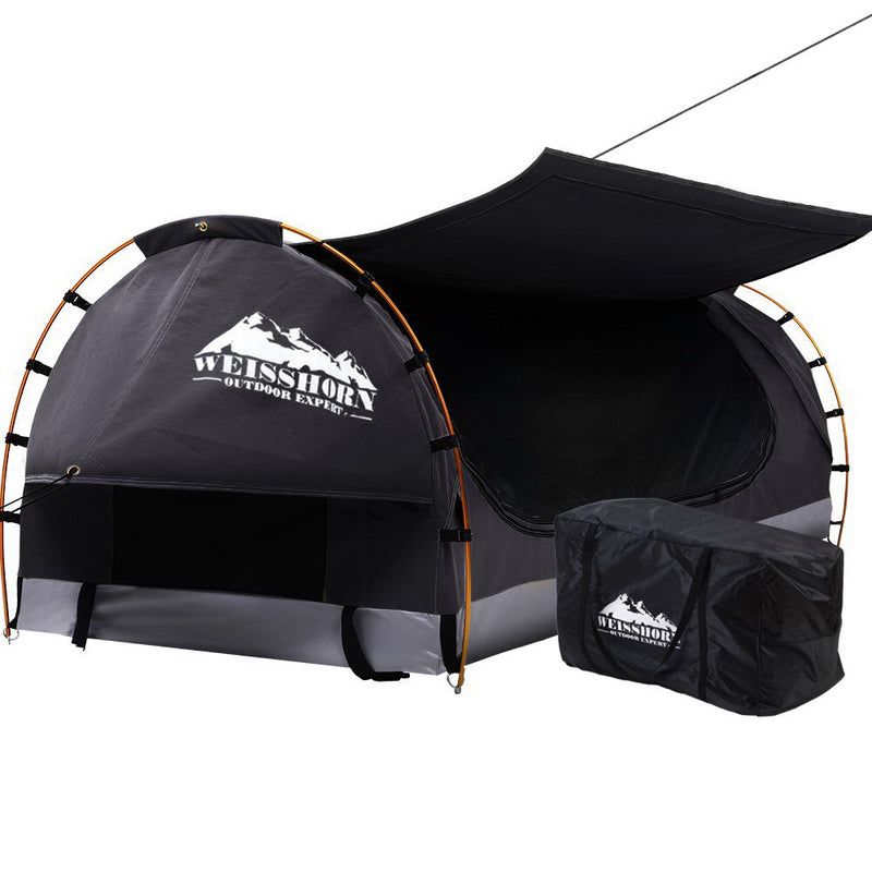 Dealsmate Weisshorn Swag King Single Camping Swags Canvas Free Standing Dome Tent Dark Grey with 7CM Mattress