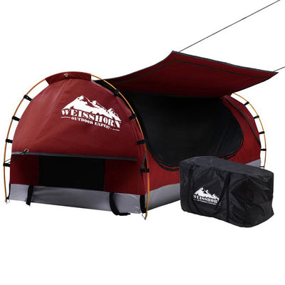 Dealsmate Weisshorn Swag King Single Camping Swags Canvas Free Standing Dome Tent Red with 7CM Mattress