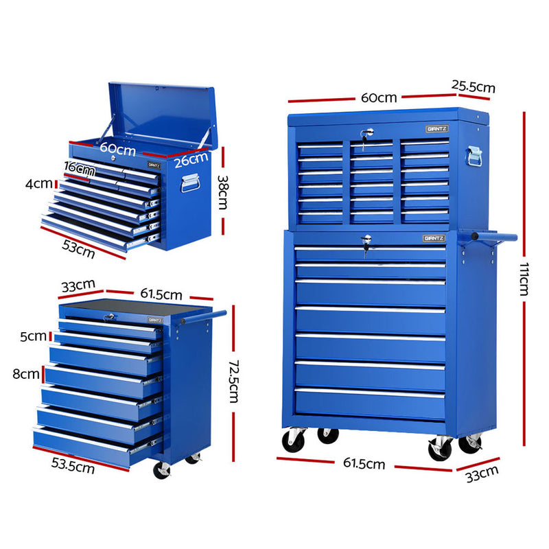Dealsmate  17 Drawers Tool Box Trolley Chest Cabinet Cart Garage Mechanic Toolbox Blue