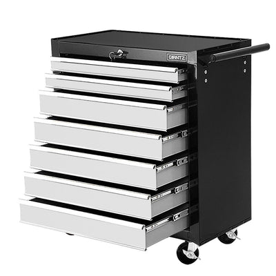 Dealsmate  Tool Chest and Trolley Box Cabinet 7 Drawers Cart Garage Storage Black and Silver