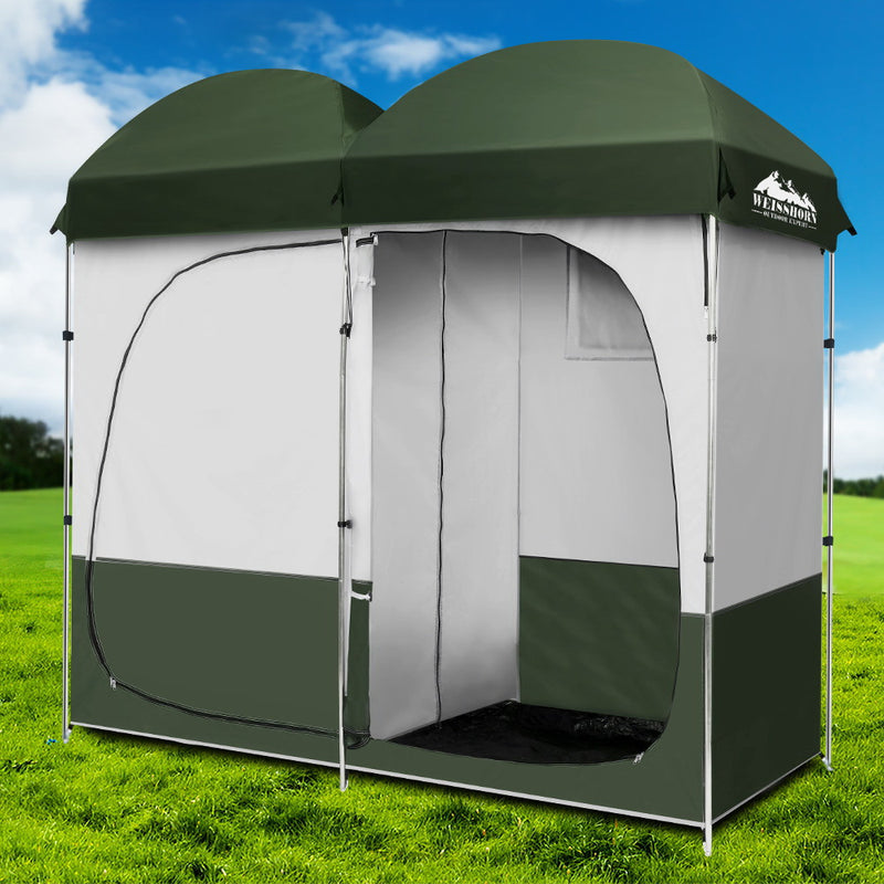 Dealsmate Weisshorn Double Camping Shower Toilet Tent Outdoor Portable Change Room Green