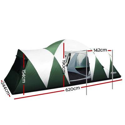 Dealsmate Weisshorn Family Camping Tent 12 Person Hiking Beach Tents (3 Rooms) Green