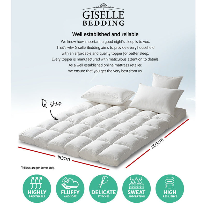 Dealsmate Giselle Queen Mattress Topper Pillowtop 1000GSM Microfibre Filling Protector
