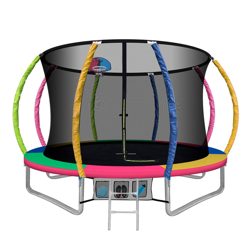 Dealsmate  10FT Trampoline Round Trampolines With Basketball Hoop Kids Present Gift Enclosure Safety Net Pad Outdoor Multi-coloured