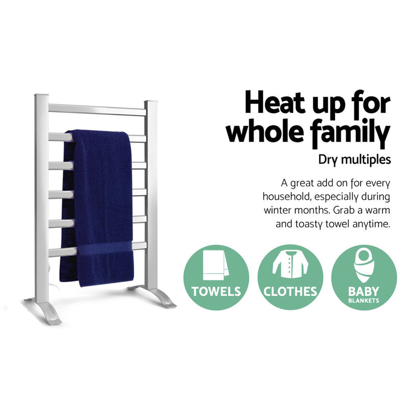 Dealsmate Devanti Electric Heated Towel Rail Rack 6 Bars with Timer Clothes Dry Warmer
