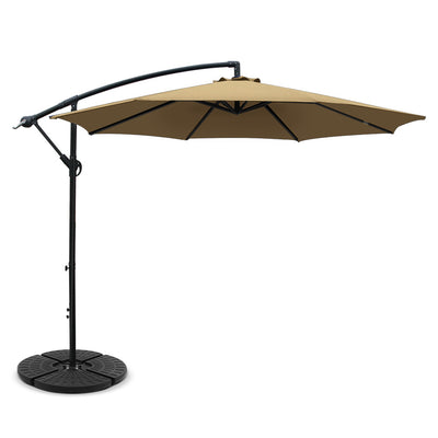 Dealsmate Instahut 3M Umbrella with 48x48cm Base Outdoor Umbrellas Cantilever Sun Beach Garden Patio Beige