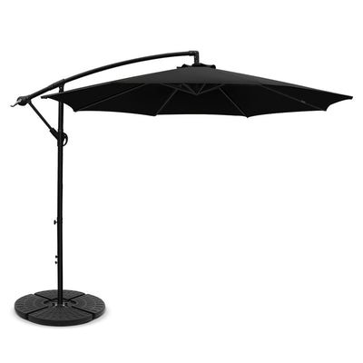 Dealsmate Instahut 3M Umbrella with 48x48cm Base Outdoor Umbrellas Cantilever Sun Beach Garden Patio Black