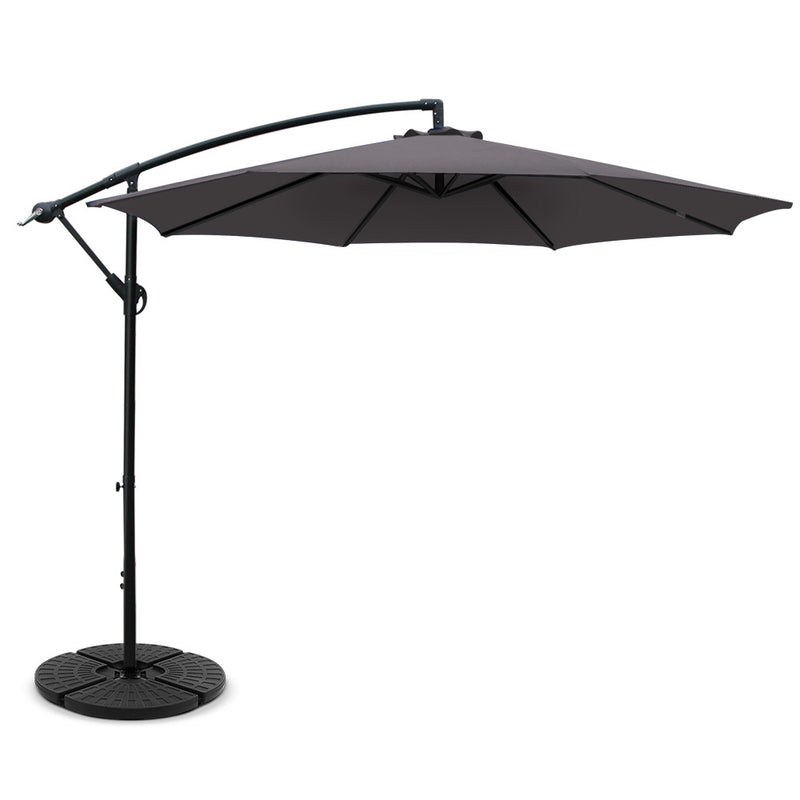 Dealsmate Instahut 3M Umbrella with 48x48cm Base Outdoor Umbrellas Cantilever Sun Beach Garden Patio Charcoal
