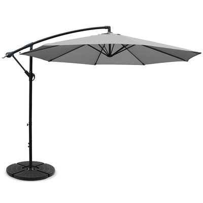 Dealsmate Instahut 3M Umbrella with 48x48cm Base Outdoor Umbrellas Cantilever Sun Beach Garden Patio Grey