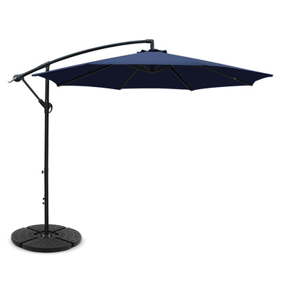 Dealsmate Instahut 3M Umbrella with 48x48cm Base Outdoor Umbrellas Cantilever Sun Beach Garden Patio Navy