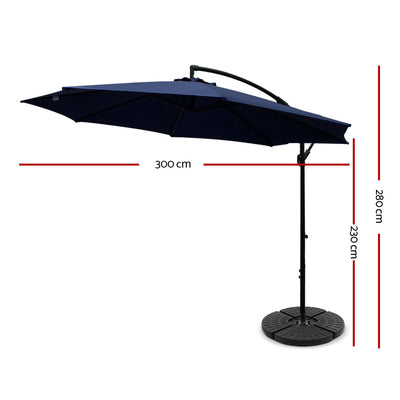 Dealsmate Instahut 3M Umbrella with 48x48cm Base Outdoor Umbrellas Cantilever Sun Beach Garden Patio Navy