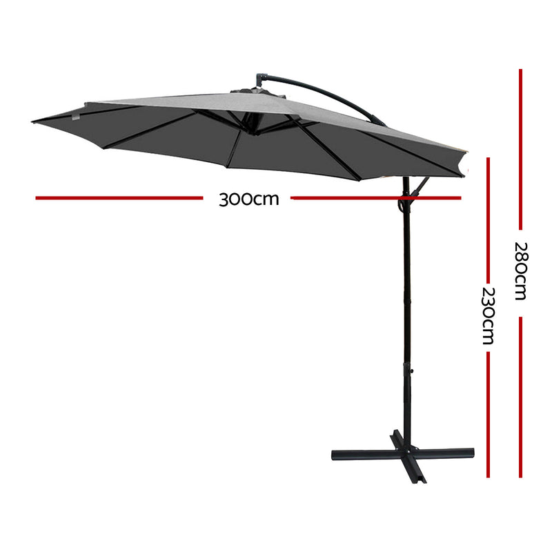 Dealsmate Instahut Outdoor Umbrella 3M Cantilever Beach Garden Patio Charcoal