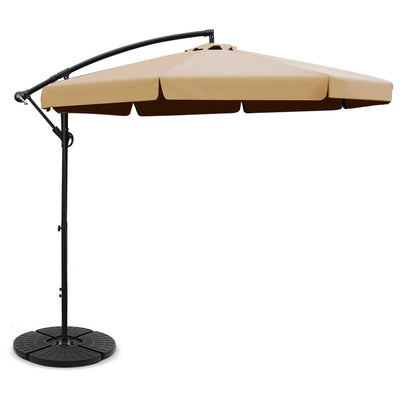 Dealsmate Instahut 3M Umbrella with 48x48cm Base Outdoor Umbrellas Cantilever Sun Beach UV Beige