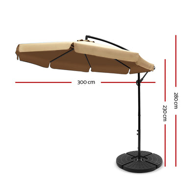 Dealsmate Instahut 3M Umbrella with 48x48cm Base Outdoor Umbrellas Cantilever Sun Beach UV Beige